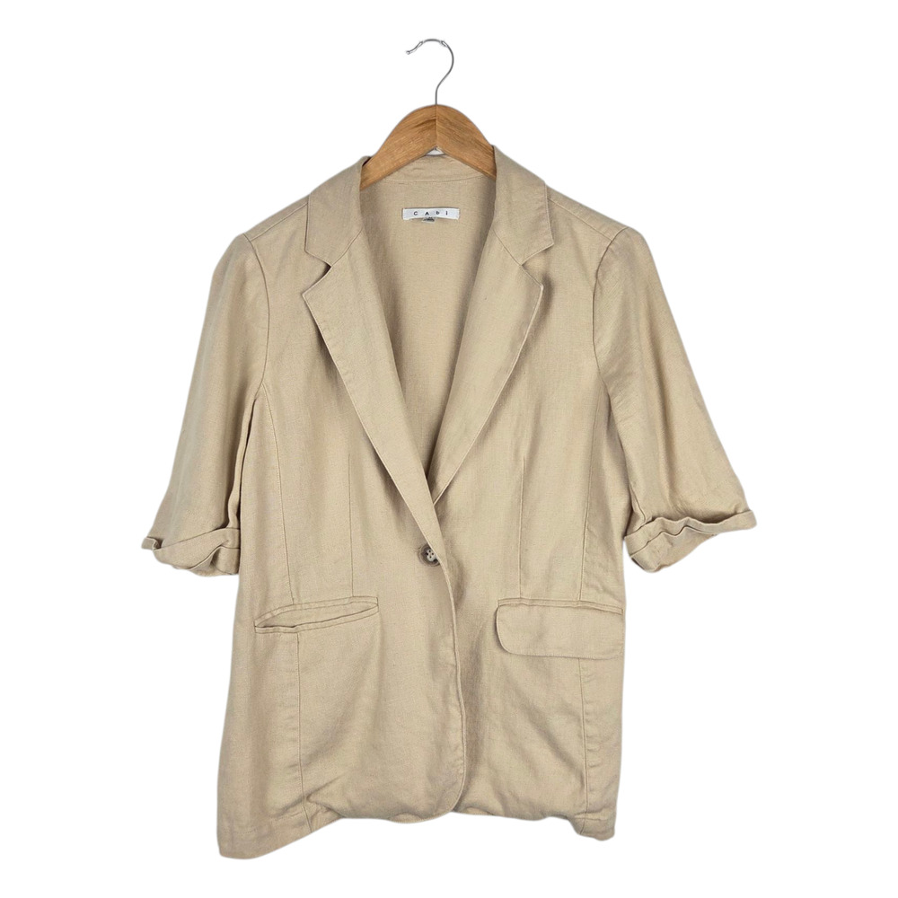 CAbi Khaki Linen Short Sleeve Blazer Size Medium‎ Safari So Good Cottagecore